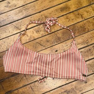 Roxy Womens Small Striped Ribbed Halter Bikini Top Terracotta Cream Swimwear